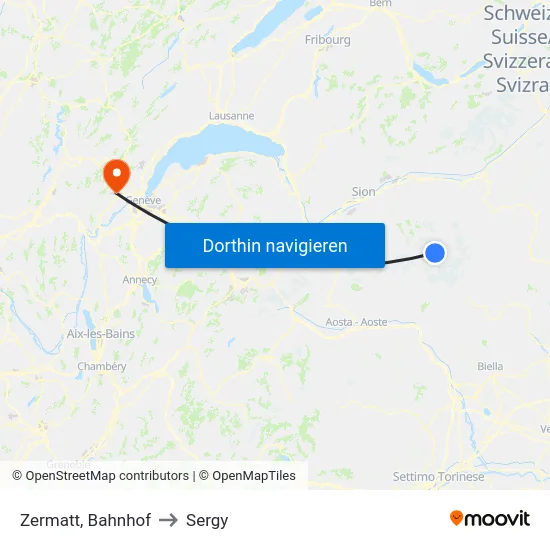 Zermatt, Bahnhof to Sergy map