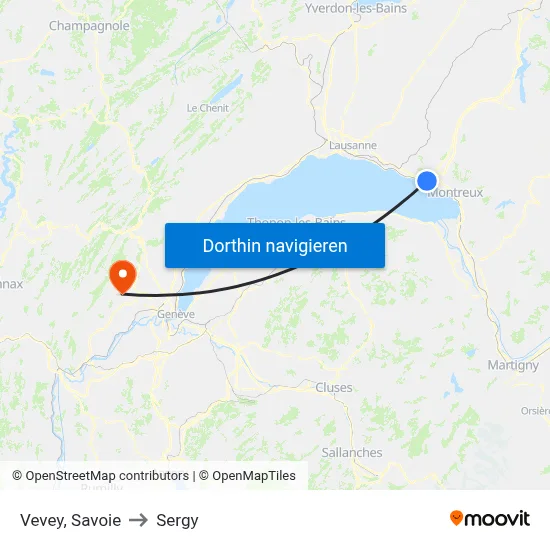 Vevey, Savoie to Sergy map