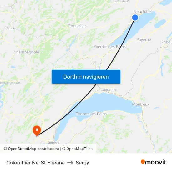 Colombier Ne, St-Etienne to Sergy map