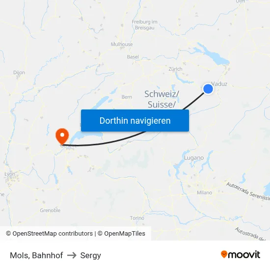 Mols, Bahnhof to Sergy map