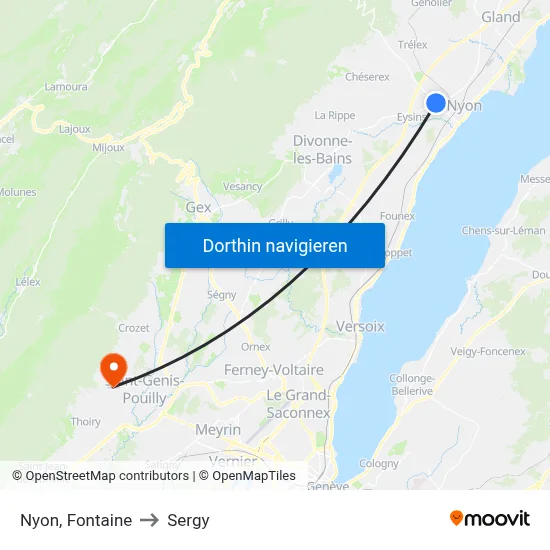 Nyon, Fontaine to Sergy map