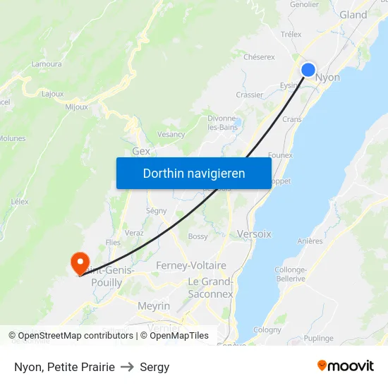 Nyon, Petite Prairie to Sergy map