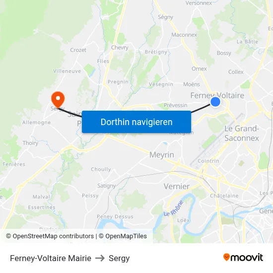 Ferney-Voltaire Mairie to Sergy map