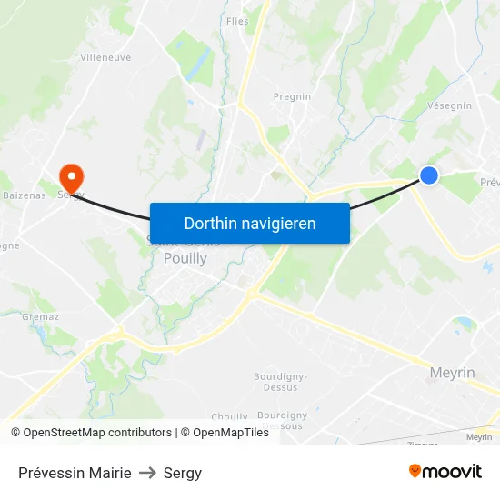 Prévessin Mairie to Sergy map