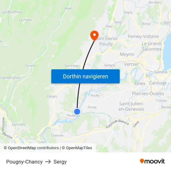 Pougny-Chancy to Sergy map