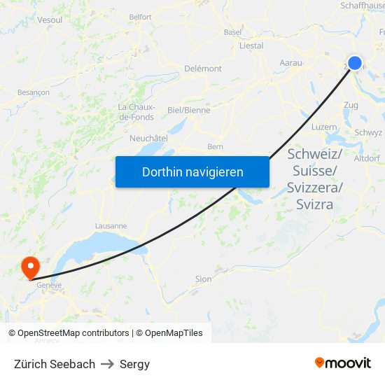 Zürich Seebach to Sergy map