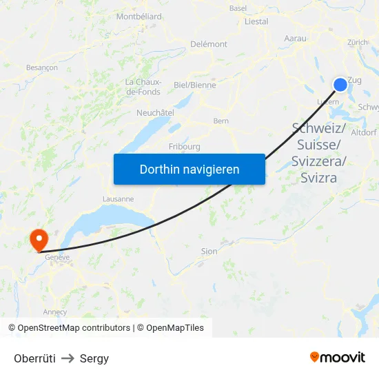 Oberrüti to Sergy map