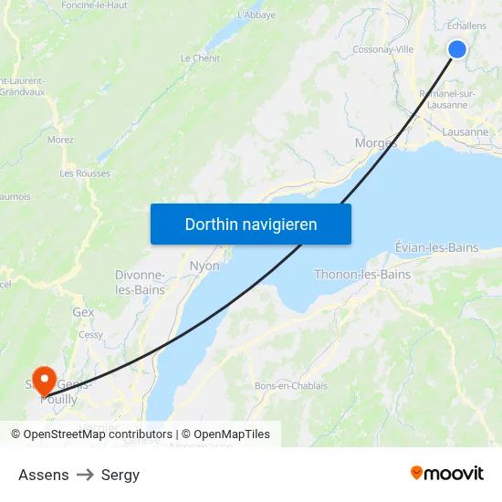 Assens to Sergy map