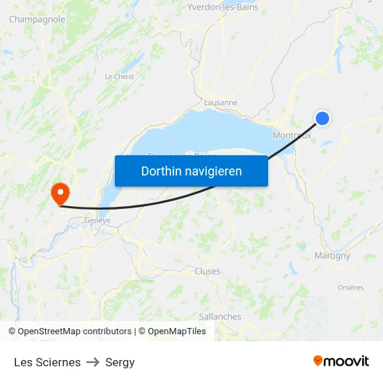 Les Sciernes to Sergy map
