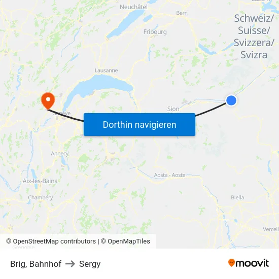 Brig, Bahnhof to Sergy map