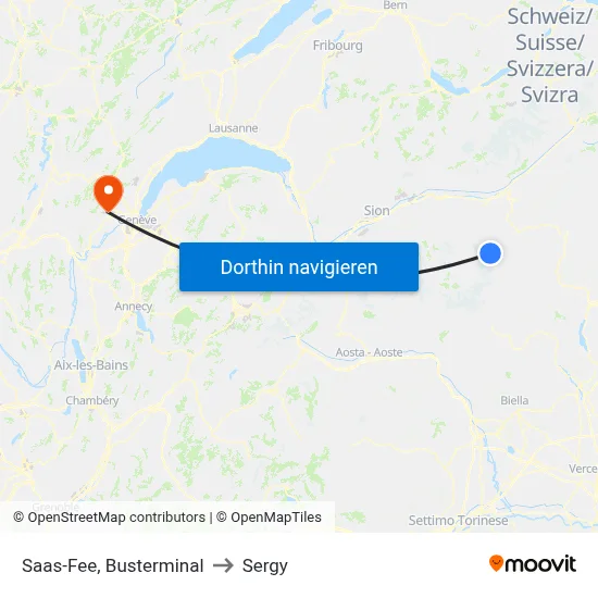 Saas-Fee, Busterminal to Sergy map