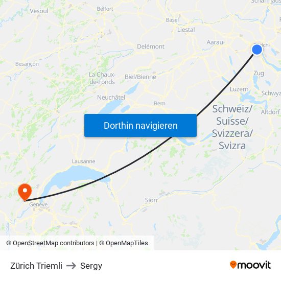 Zürich Triemli to Sergy map