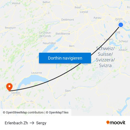 Erlenbach Zh to Sergy map