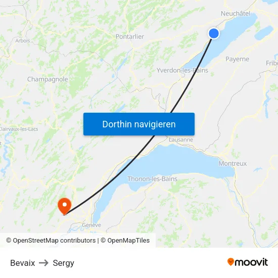 Bevaix to Sergy map