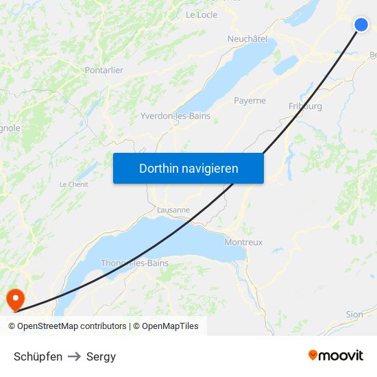 Schüpfen to Sergy map