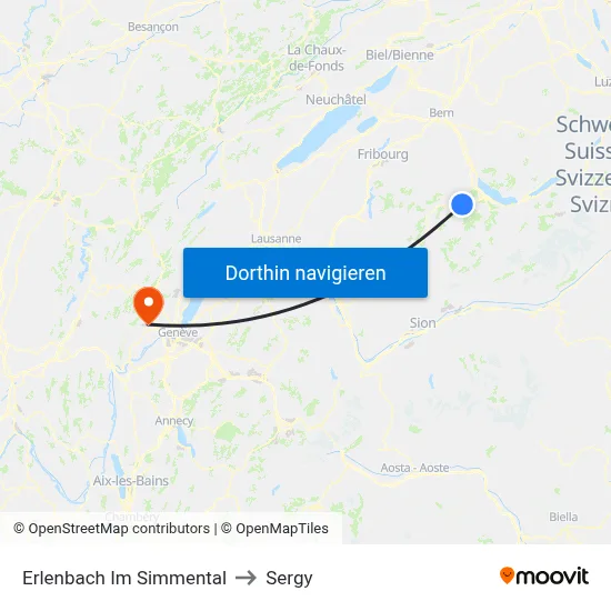 Erlenbach Im Simmental to Sergy map