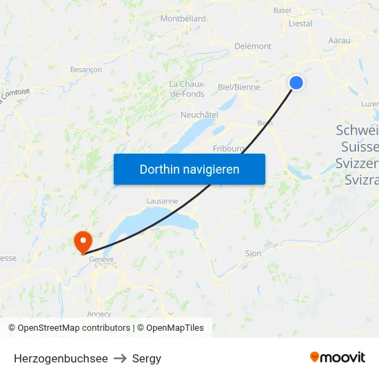 Herzogenbuchsee to Sergy map