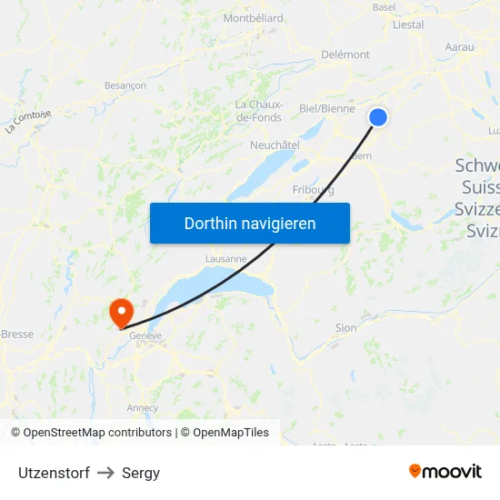 Utzenstorf to Sergy map
