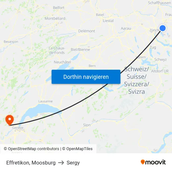 Effretikon, Moosburg to Sergy map