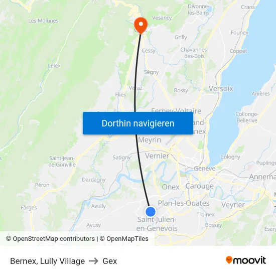 Bernex, Lully Village to Gex map