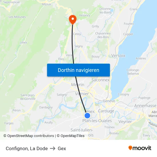 Confignon, La Dode to Gex map