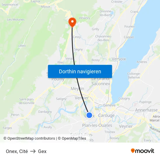 Onex, Cité to Gex map