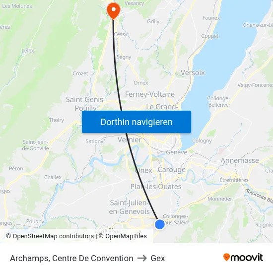Archamps, Centre De Convention to Gex map