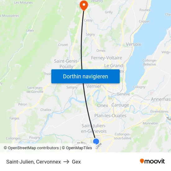 Saint-Julien, Cervonnex to Gex map