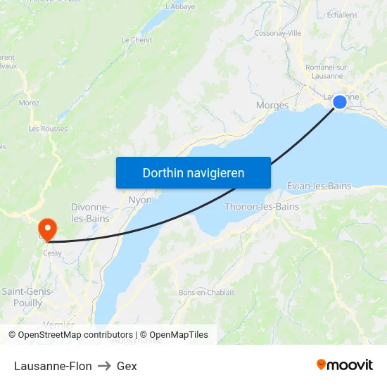 Lausanne-Flon to Gex map