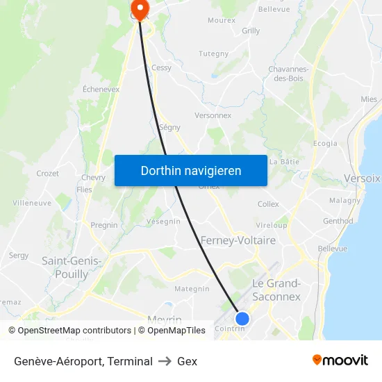 Genève-Aéroport, Terminal to Gex map