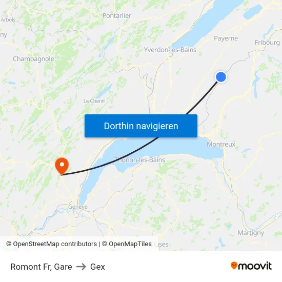 Romont Fr, Gare to Gex map