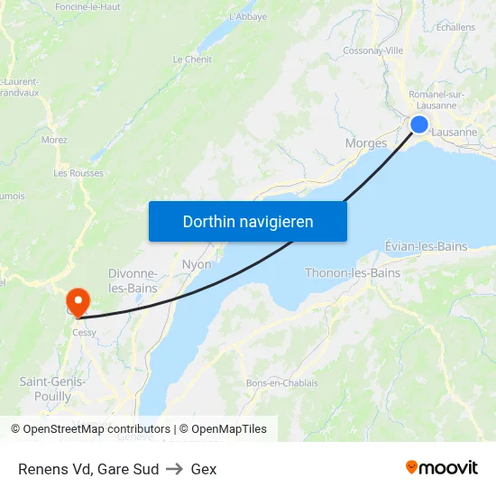 Renens Vd, Gare Sud to Gex map