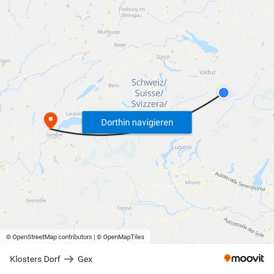 Klosters Dorf to Gex map