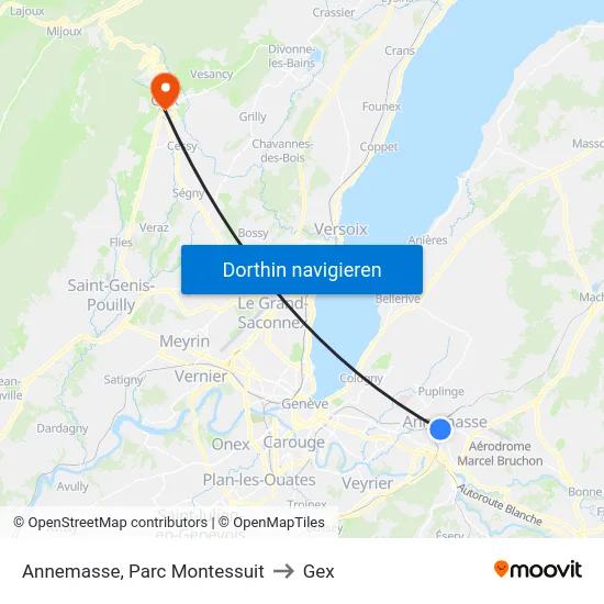 Annemasse, Parc Montessuit to Gex map