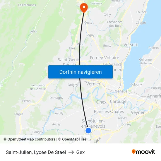 Saint-Julien, Lycée De Staël to Gex map