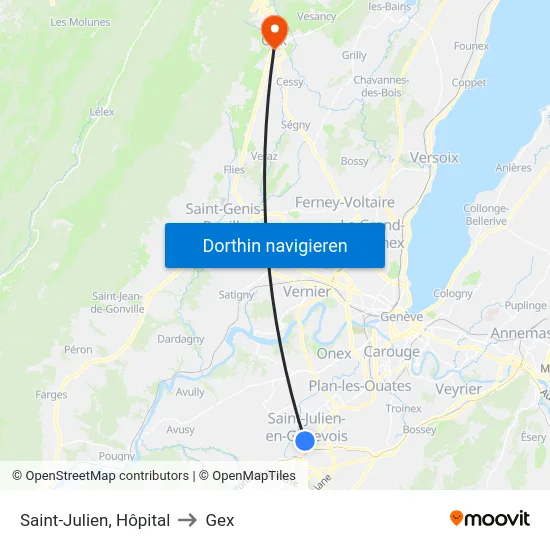 Saint-Julien, Hôpital to Gex map