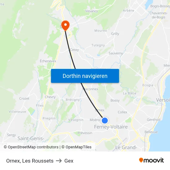 Ornex, Les Roussets to Gex map