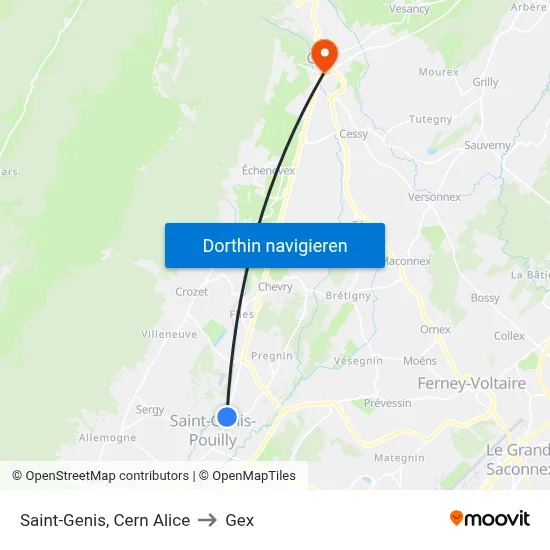 Saint-Genis, Cern Alice to Gex map