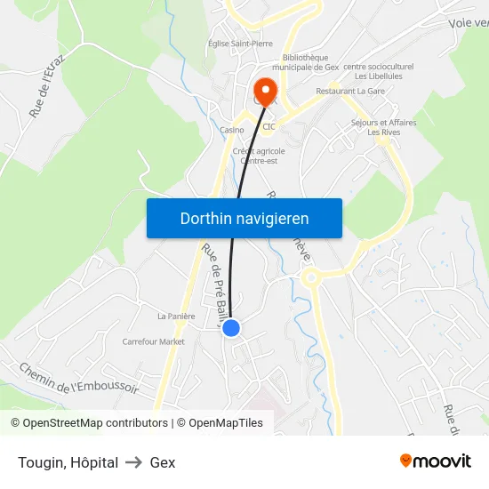 Tougin, Hôpital to Gex map
