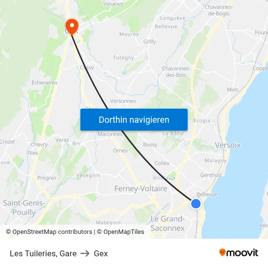 Les Tuileries, Gare to Gex map