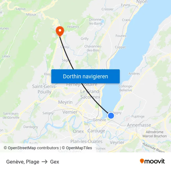 Genève, Plage to Gex map