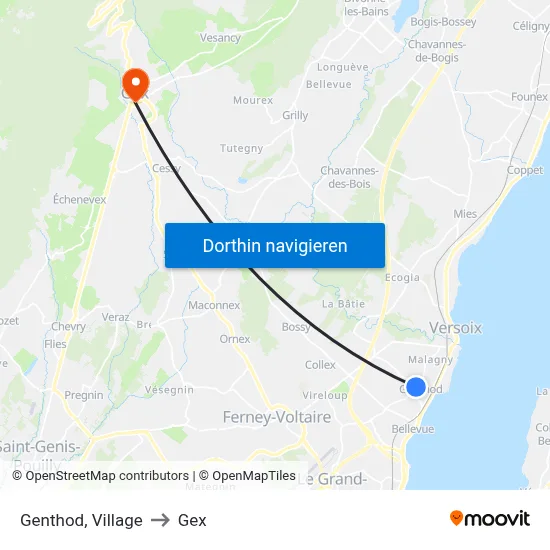 Genthod, Village to Gex map