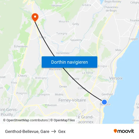 Genthod-Bellevue, Gare to Gex map