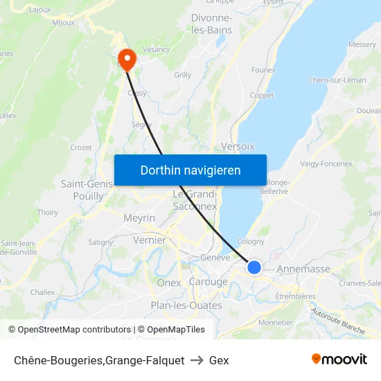 Chêne-Bougeries,Grange-Falquet to Gex map