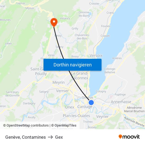 Genève, Contamines to Gex map