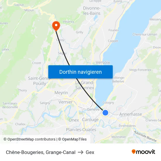 Chêne-Bougeries, Grange-Canal to Gex map