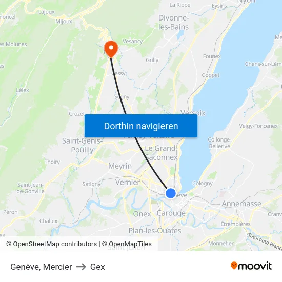 Genève, Mercier to Gex map