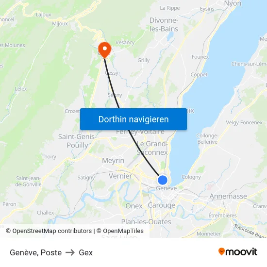 Genève, Poste to Gex map
