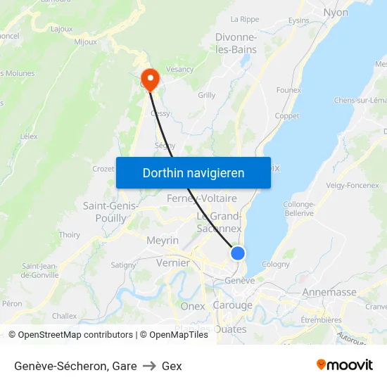 Genève-Sécheron, Gare to Gex map