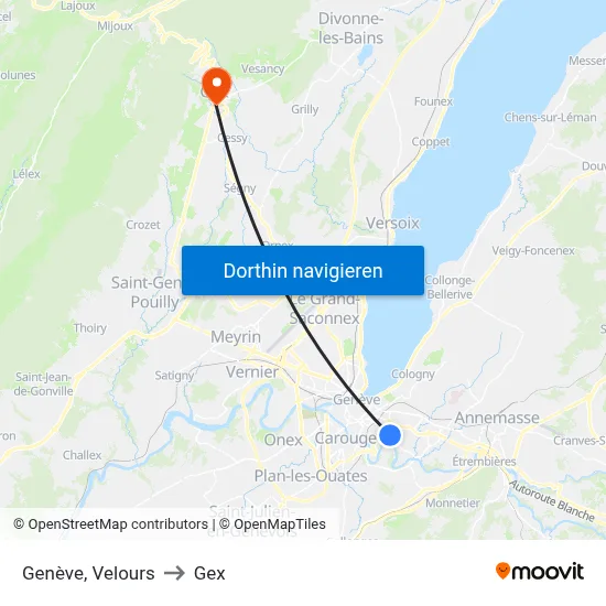 Genève, Velours to Gex map